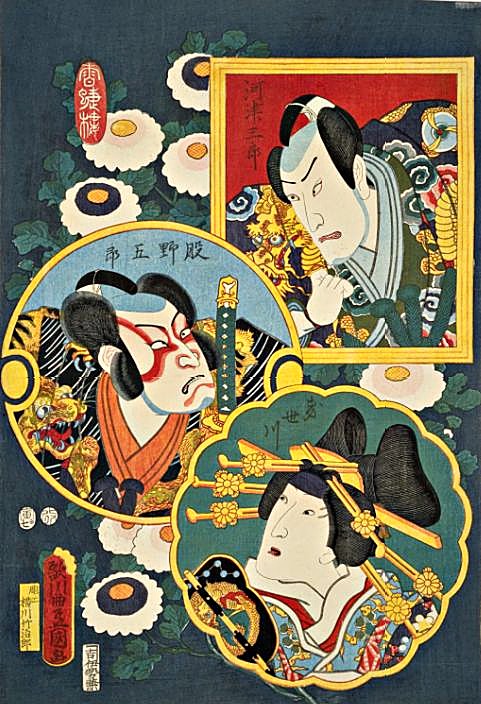 国立国会図書館デジタルコレクション「局政岡・仁木弾正・男之助・河津三郎・股野五郎・き世川・菖蒲前・頼政・井ノ隼太」を加工して作成