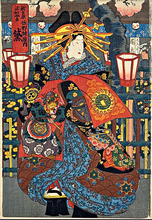国立国会図書館デジタルコレクション「新吉原江戸町二丁目佐野槌屋内・新吉原江戸町壱丁目大黒屋内・新吉原江戸町壱丁目和泉屋内・新吉原江戸町二丁目稲本屋内・新吉原江戸町二丁目久喜万字屋内」を加工して作成