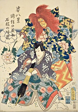 国立国会図書館デジタルコレクション「姿八景　滝詣の夜雨・石橋の晴嵐 (姿八景)」を加工して作成
